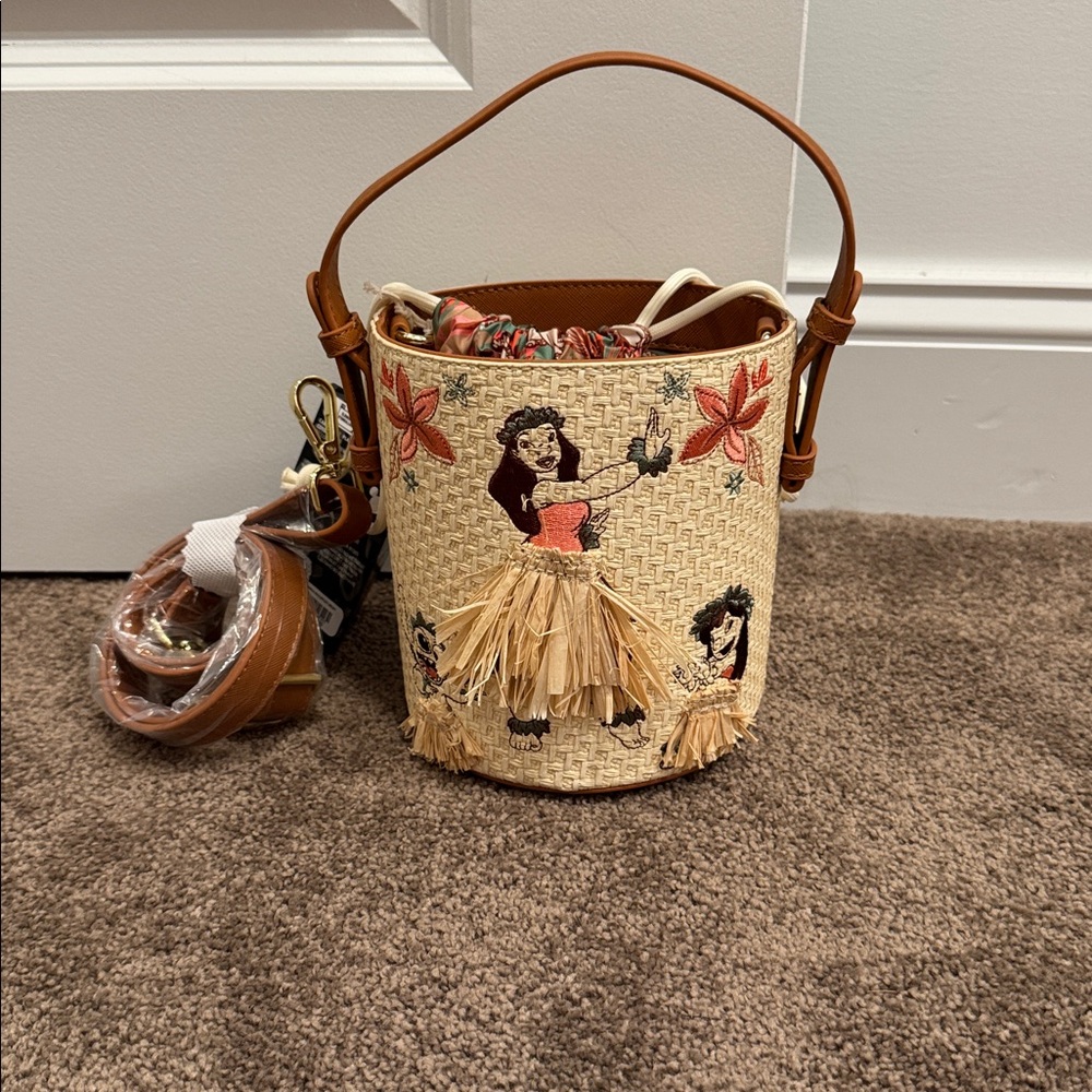 Disney Loungefly Lilo & Stitch raffia hula bucket bag crossbody purse NWT